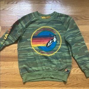 Aviator Nation Green Camo Sweatshirt with Vibrant Logo